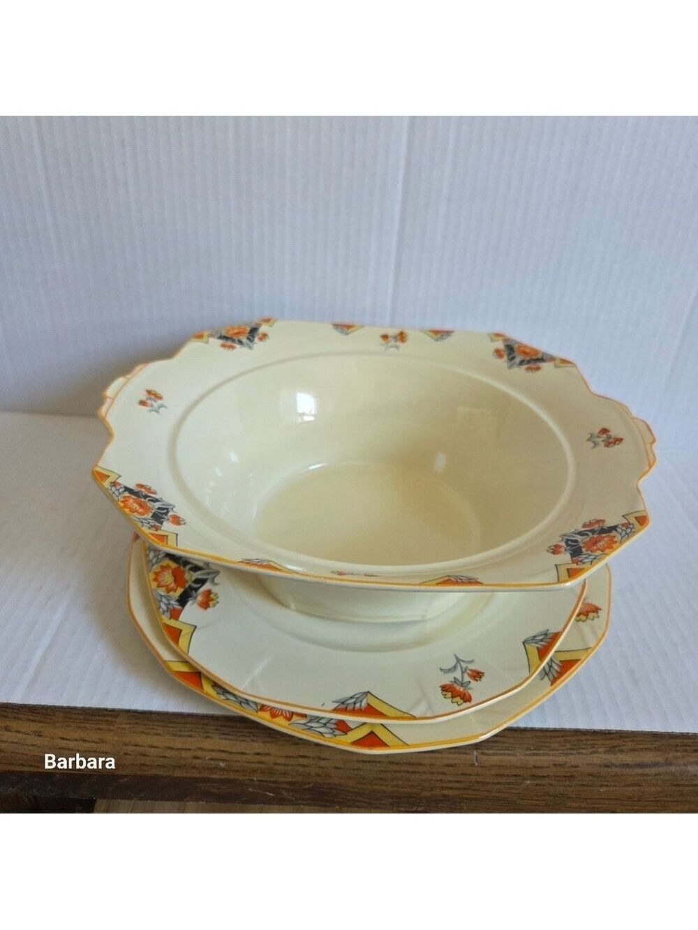 Vintage 30s Alfred Meakin "Balmoral Marigold" Art Deco Berry Bowl & Plates